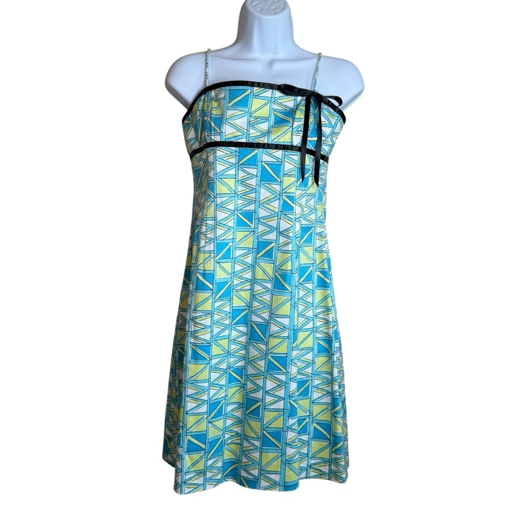 Vintage Becky & Max Y2K‎ Dress Blue Green Size 4 Empire Waist Babydoll Artsy - Picture 3 of 9